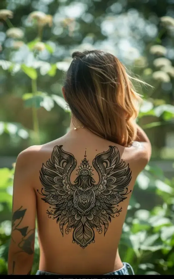 Filigree wing tattoo for females