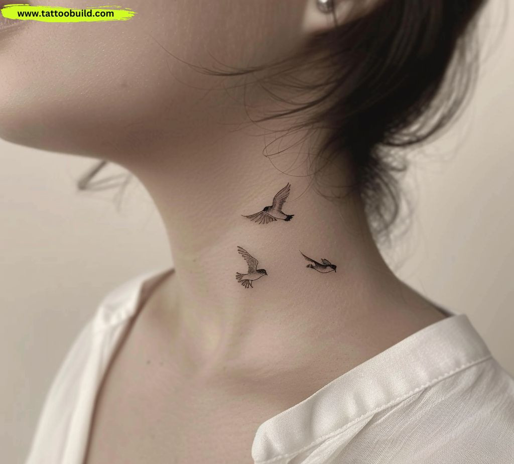 bird on flight women neck tattoo