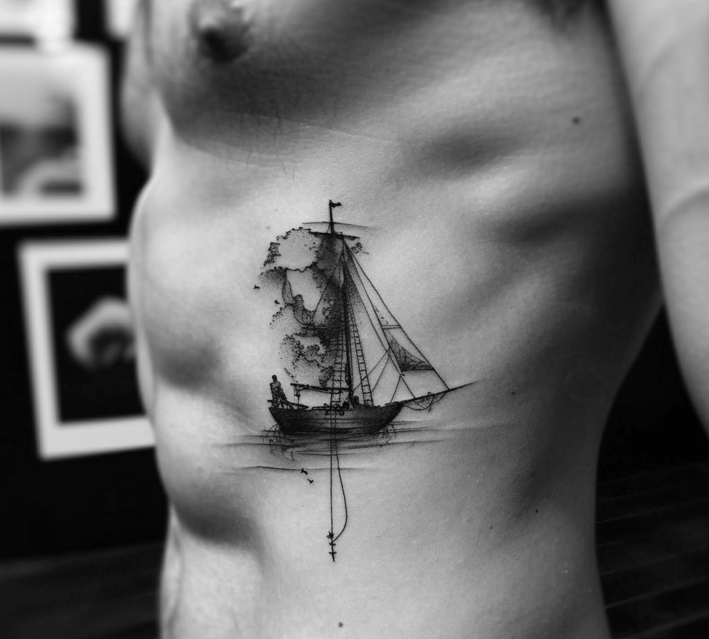 Ship rib tattoo for men