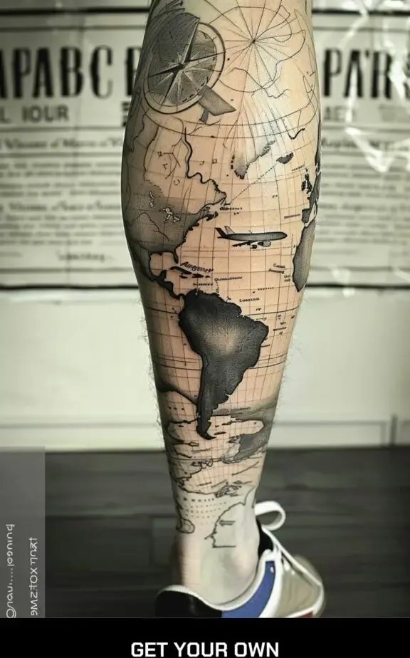 map leg tattoo