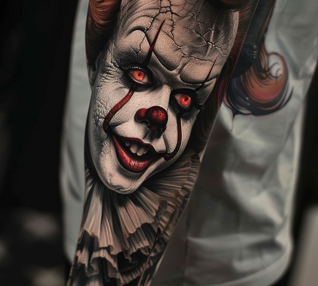 realistic crying clown tattoo