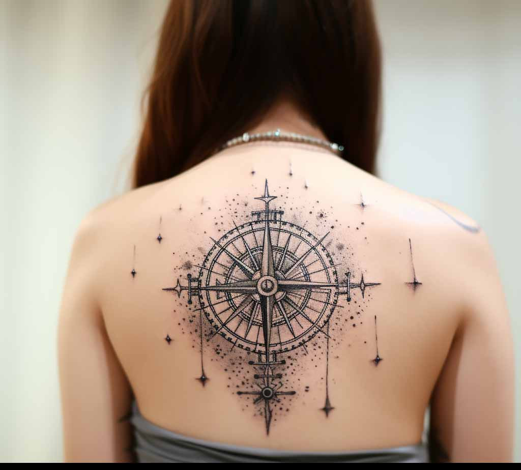 Female Back Compass Tattoo