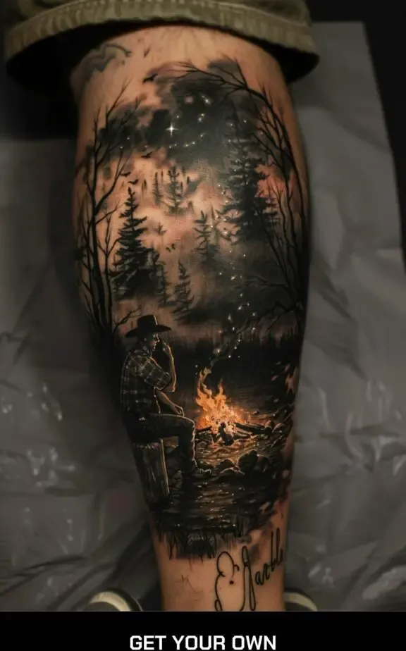 cowboy and campfire tattoo