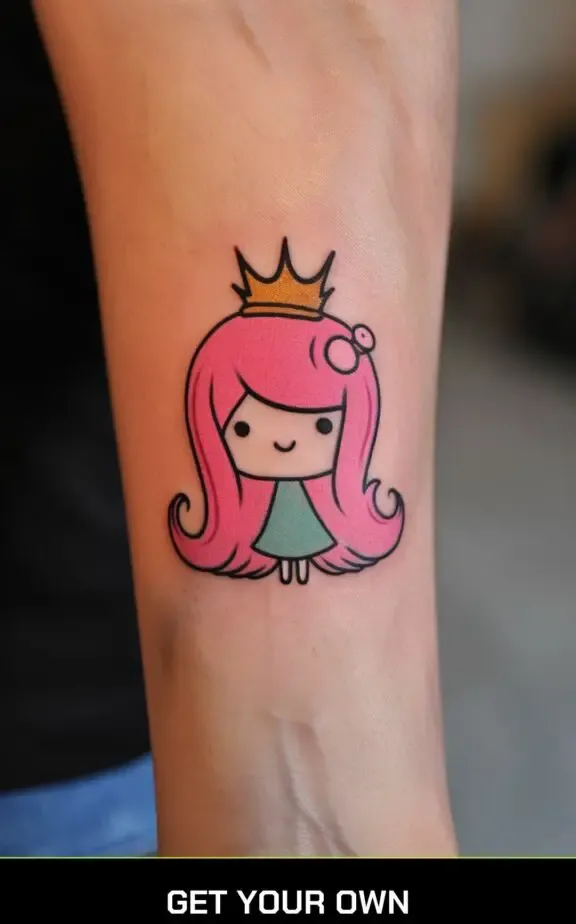 a cute tattoo of princess bubble gum from Adventure Time