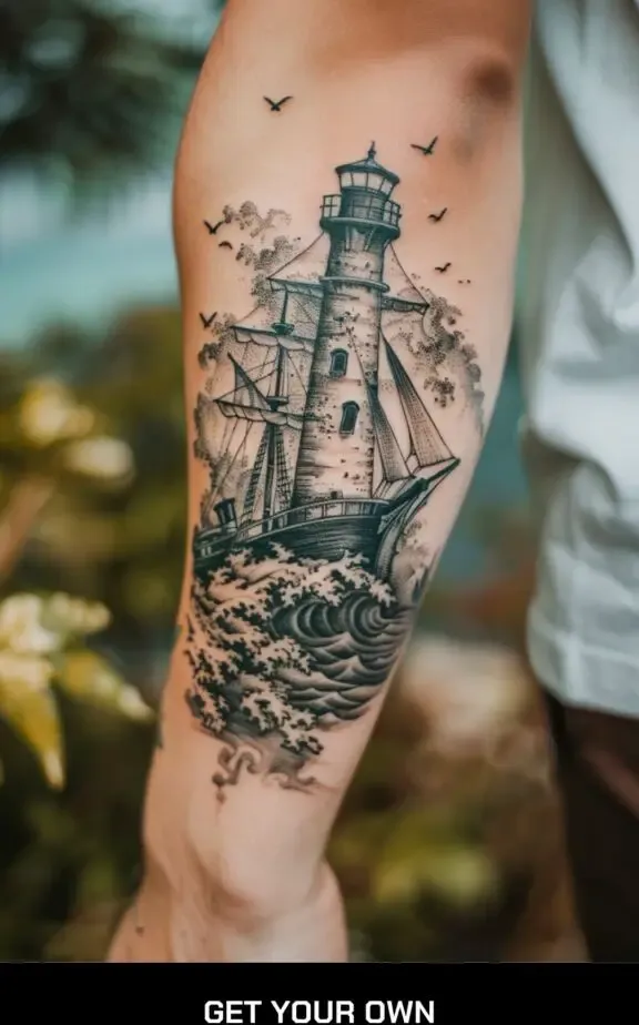 ship and lighthouse tattoo