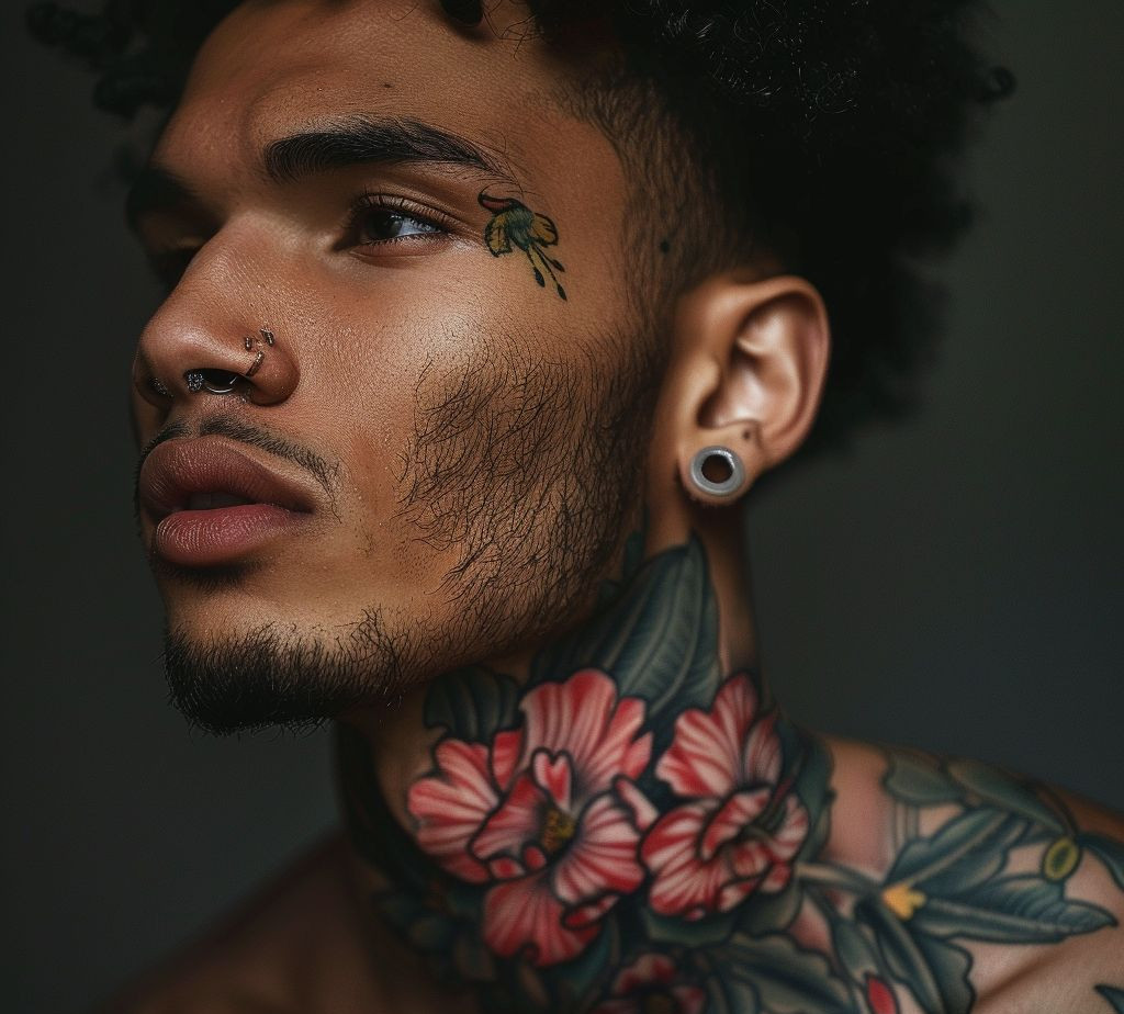 neck masculine flower tattoo