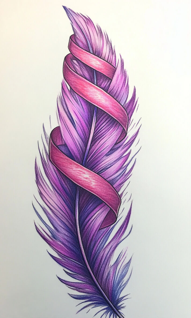 cancer ribbon feather tattoo drawing-39