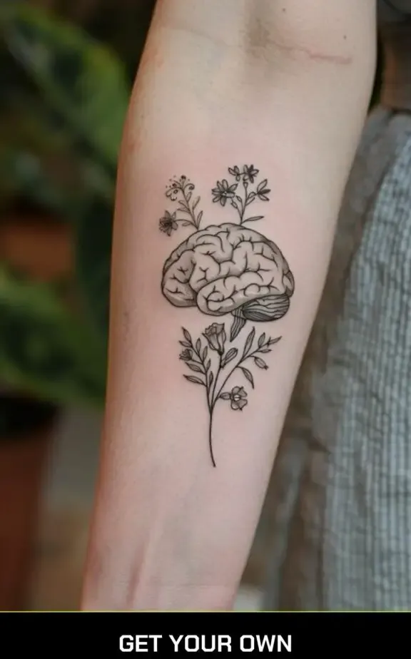 brain and flower tattoo idea