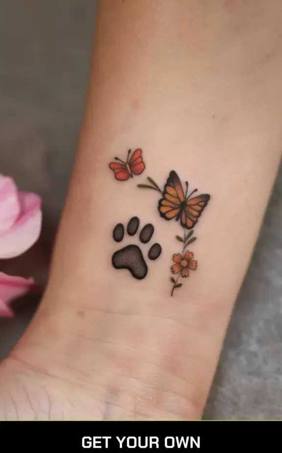 butterfly and cat paw tattoo