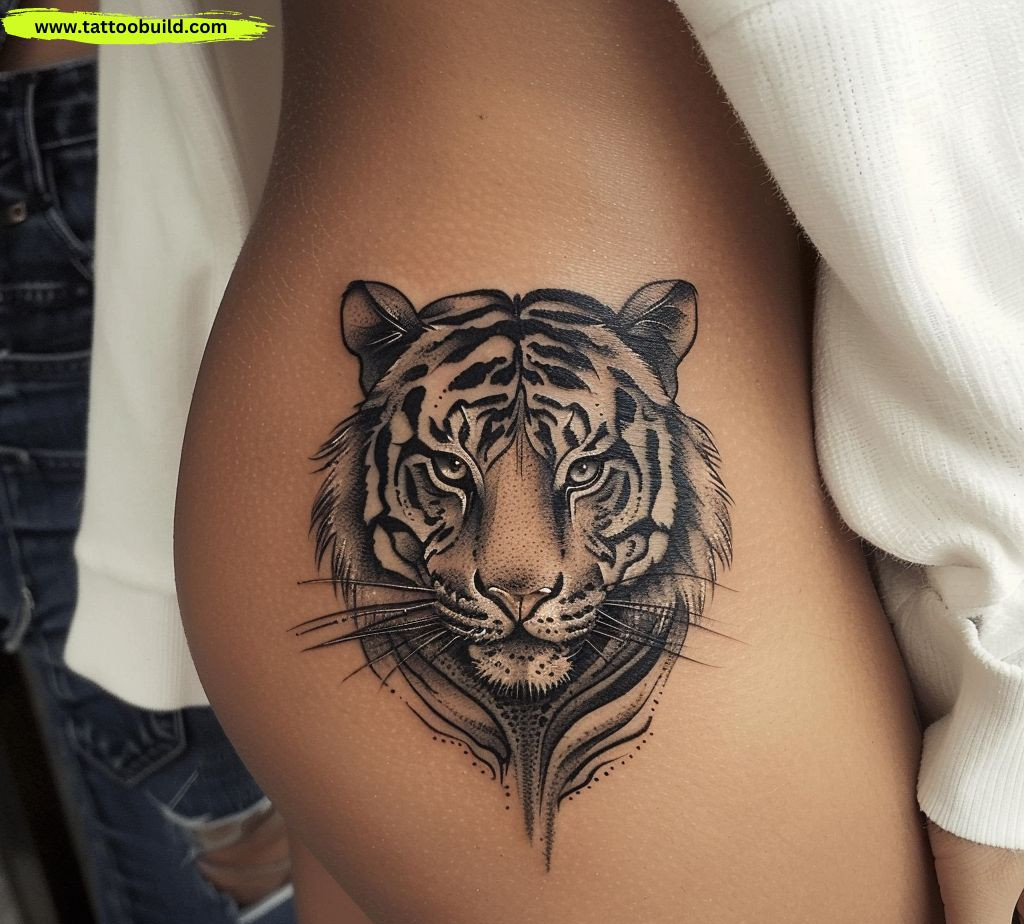 tiger thigh tattoo for women