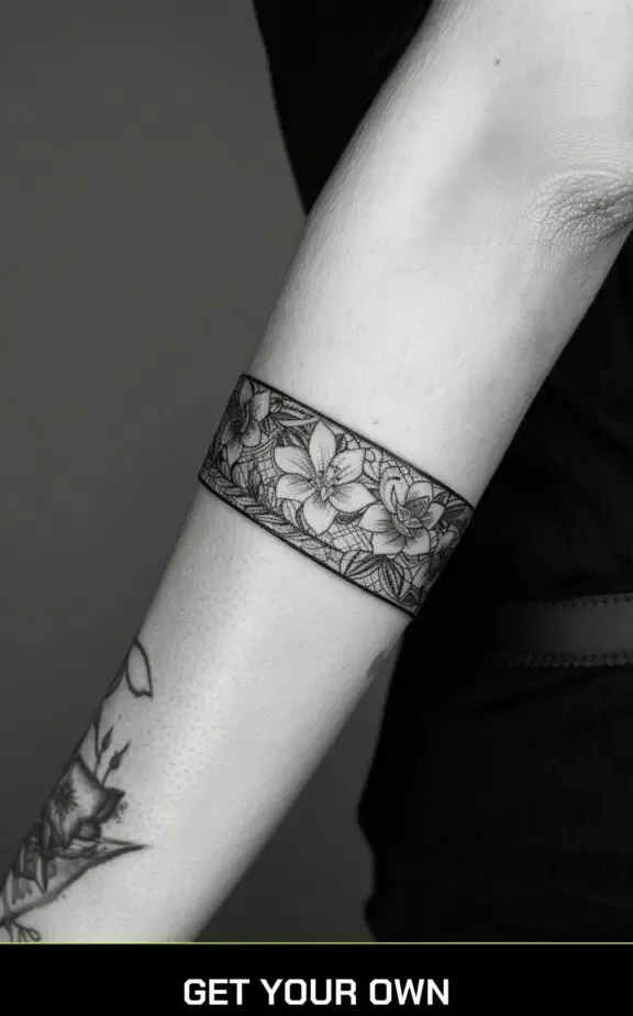 blackwork floral armband tattoo
