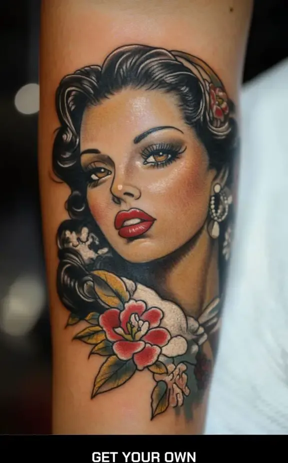 Chicano pin-up girl tattoo