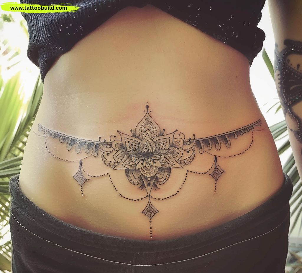 geometric belly tattoo for women