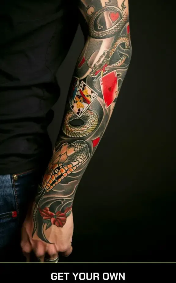 snake and poker cards tattoo dsign