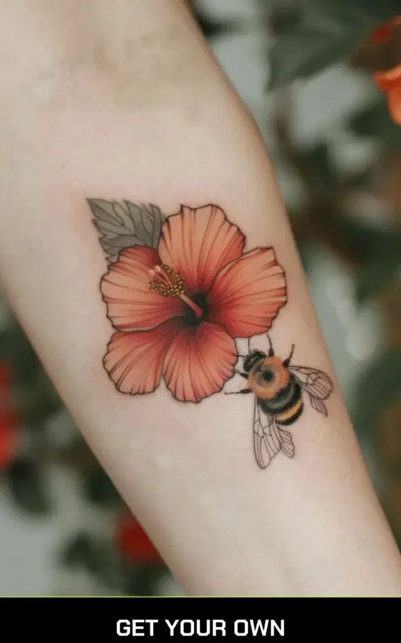 bee and flower tattoo design