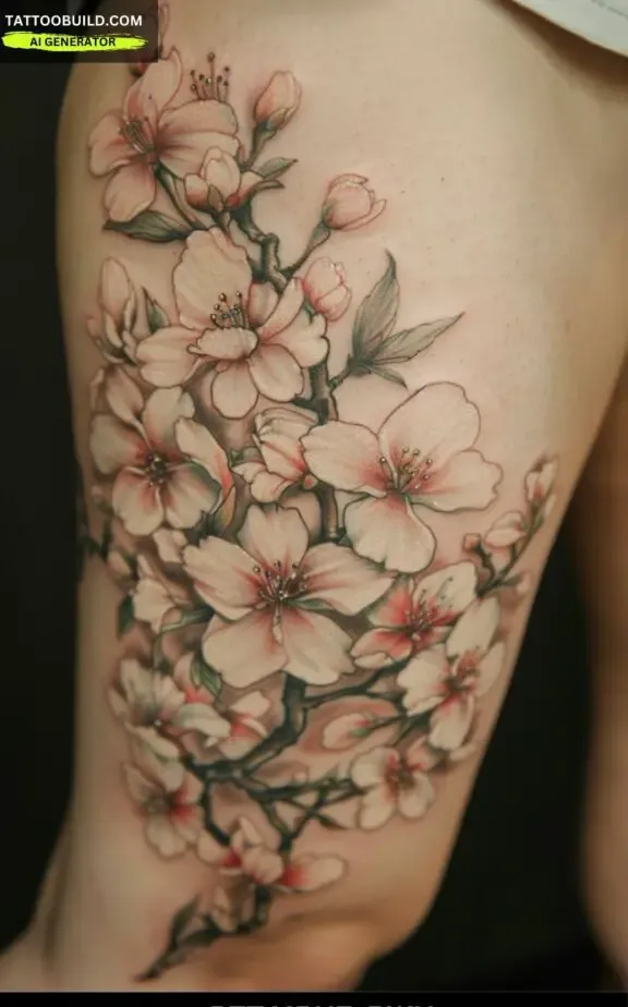cherry blossom thigh tattoo
