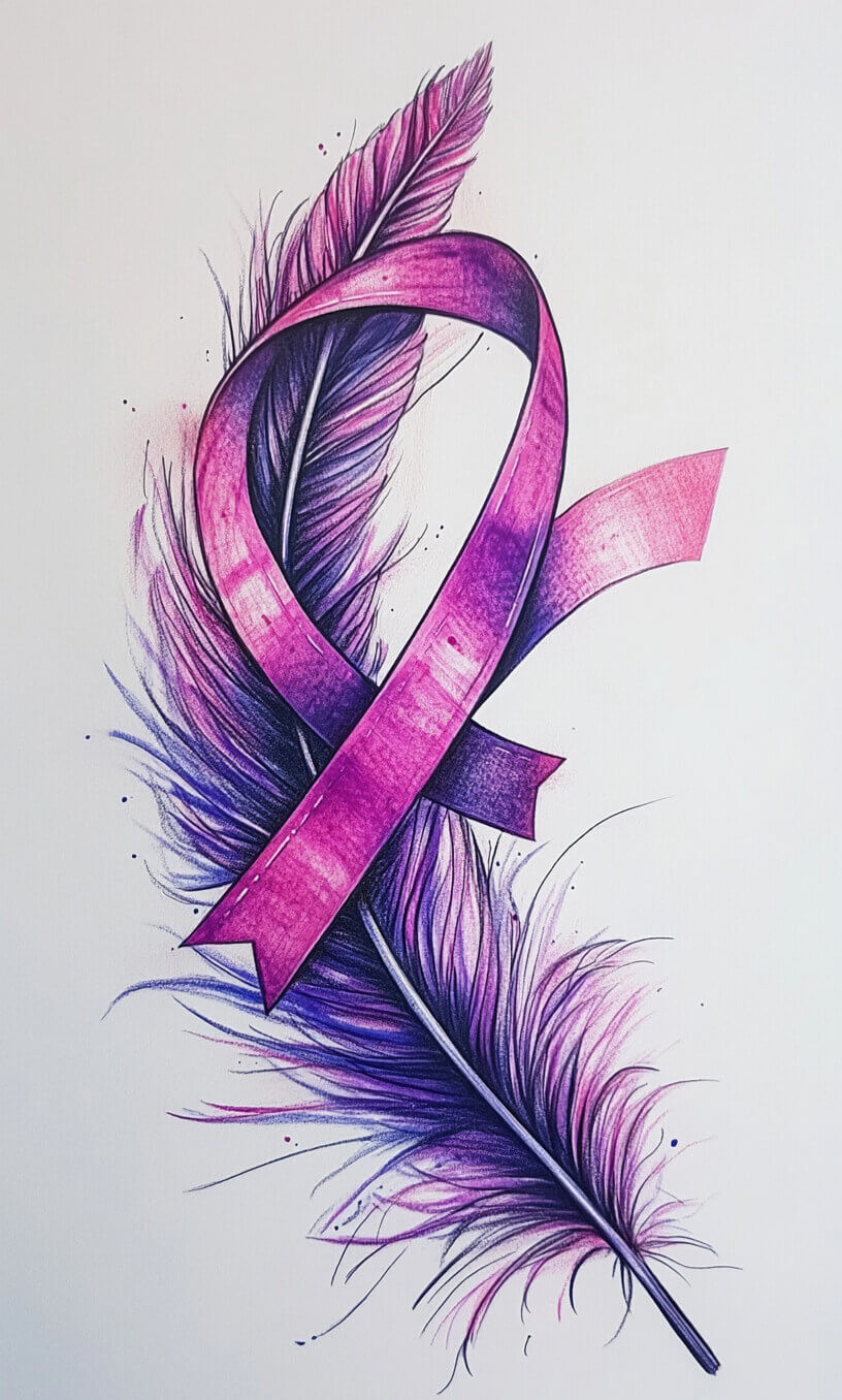 cancer ribbon feather tattoo drawing-20