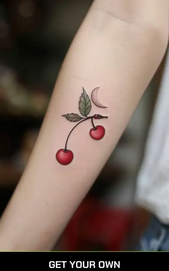 cherry and moon tattoo design