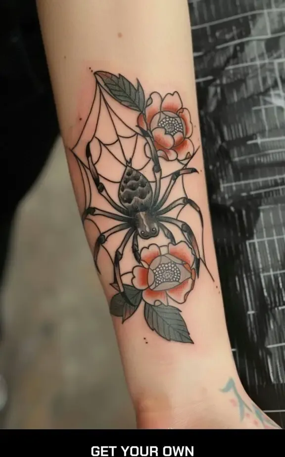 spider and flower tattoo design