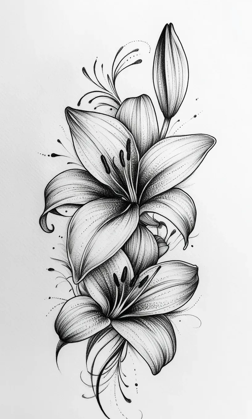 Lily Flower Tattoo Drawing-7
