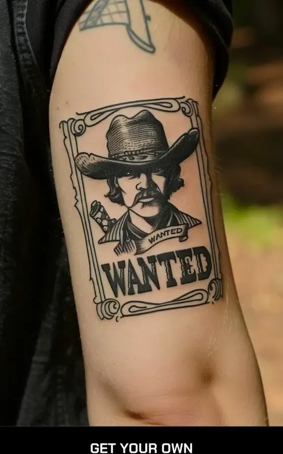 cowboy wanted poster tattoo
