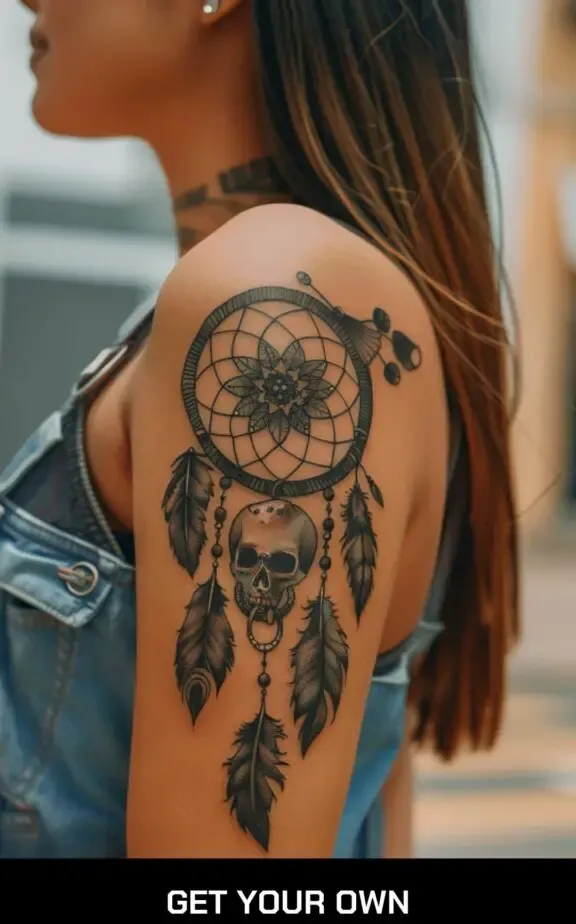 skull and dreamcatcher tattoos for female