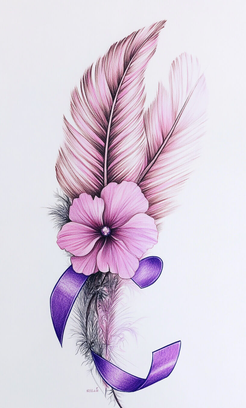 cancer ribbon feather tattoo drawing-28