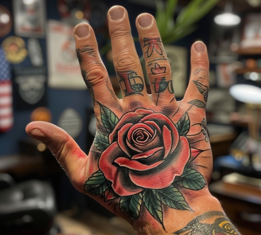 hand flower tattoo