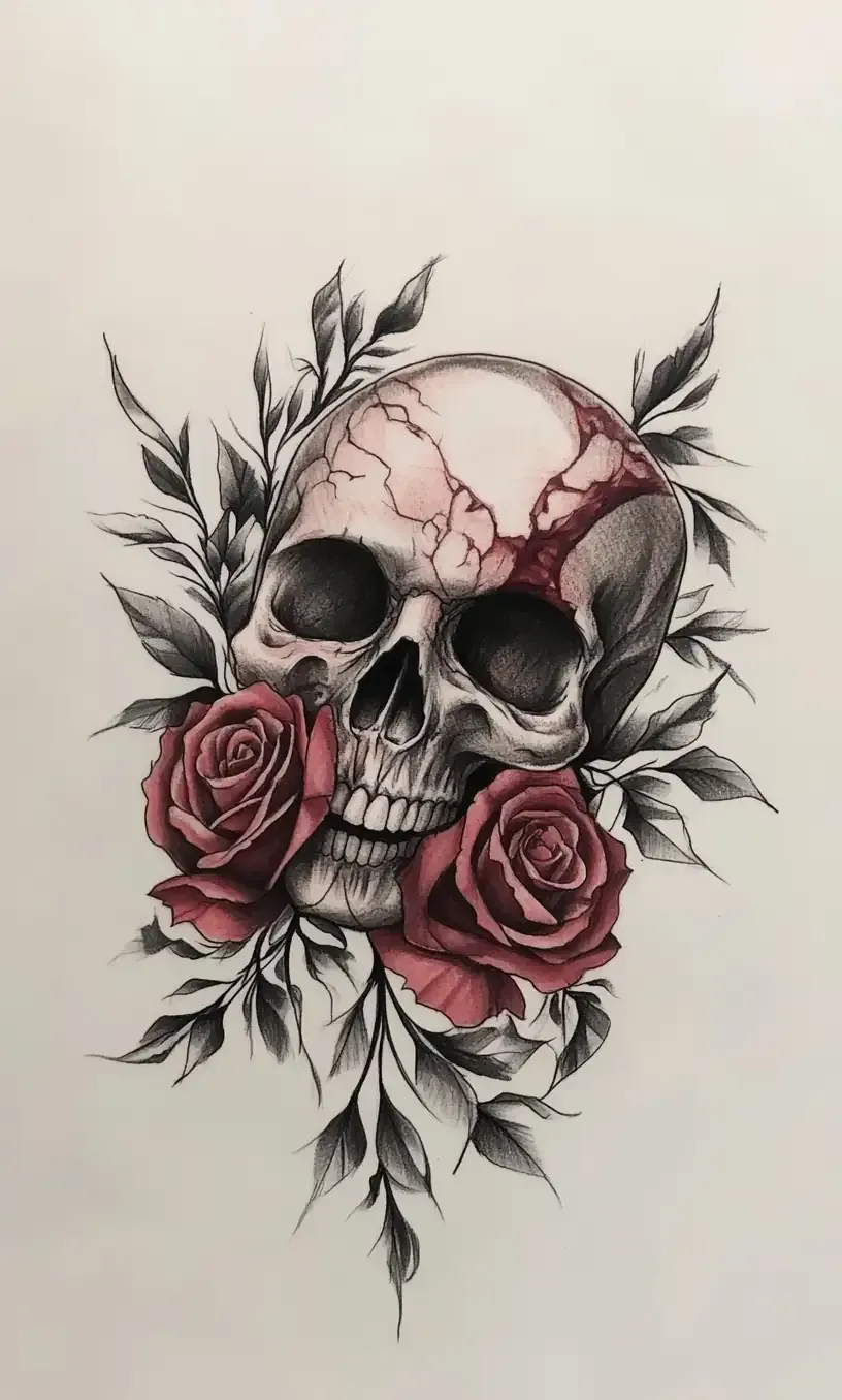 Skull Rose Tattoo Drawing-4