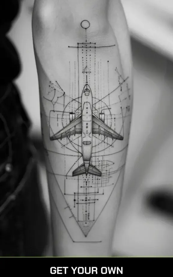 geometric airplane tattoo