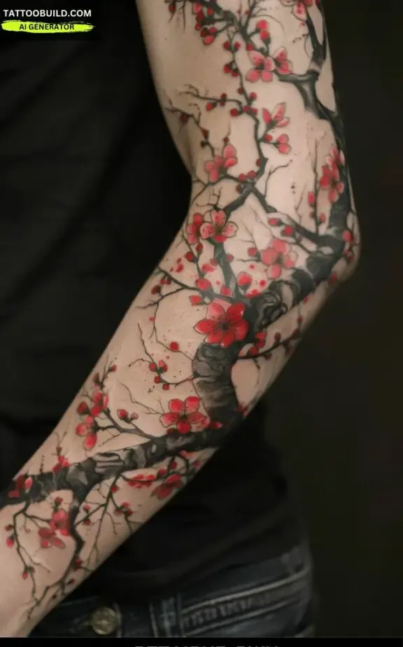 Cherry blossom sleeve tattoo