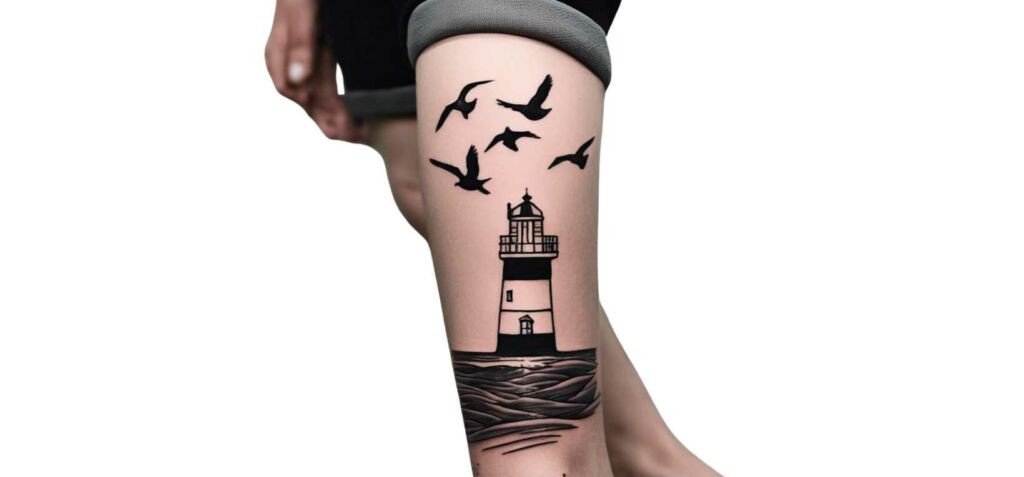 Black and Gray Lighthouse Tattoo Design