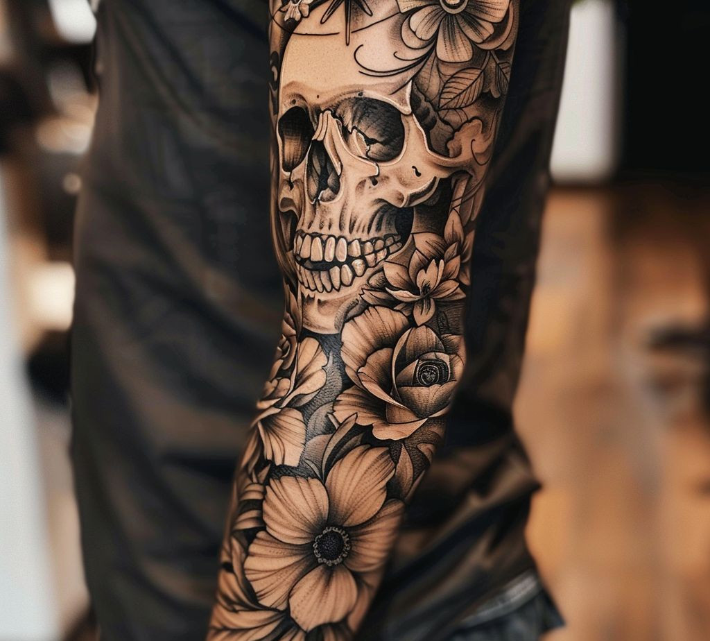 meaning of flower and skull tattoo