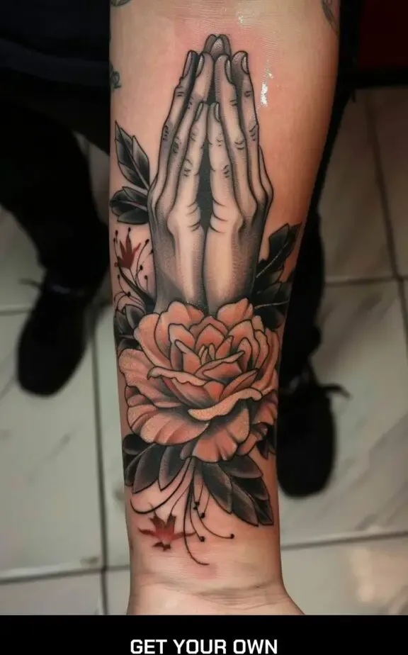 floral praying heart tattoo