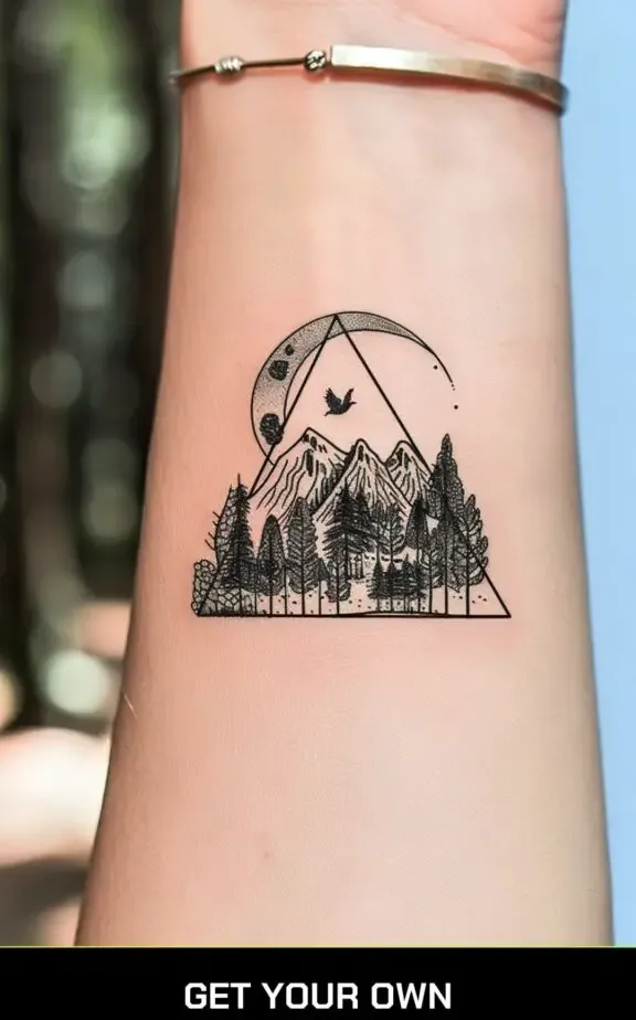camping tattoo idea: tent and campfire tattoo