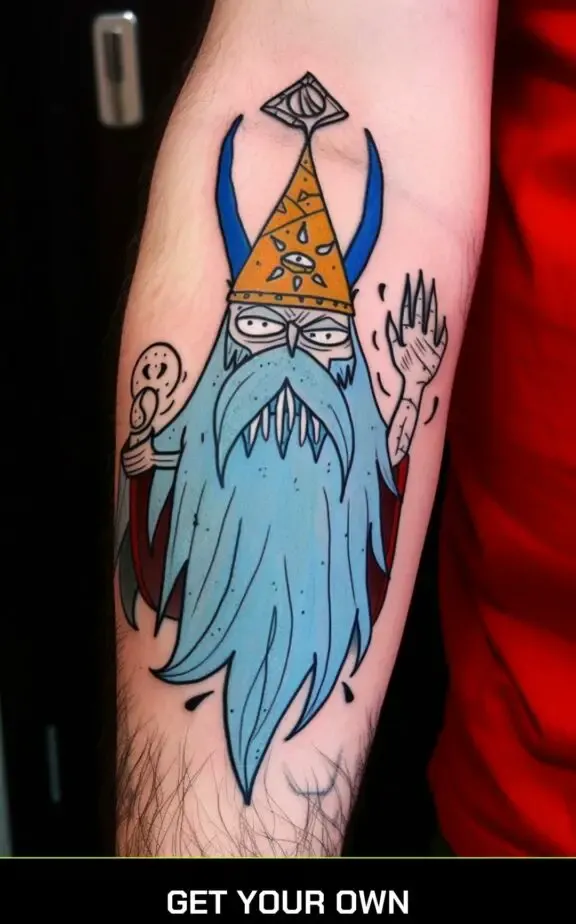 a tattoo of Ice king from adventure time