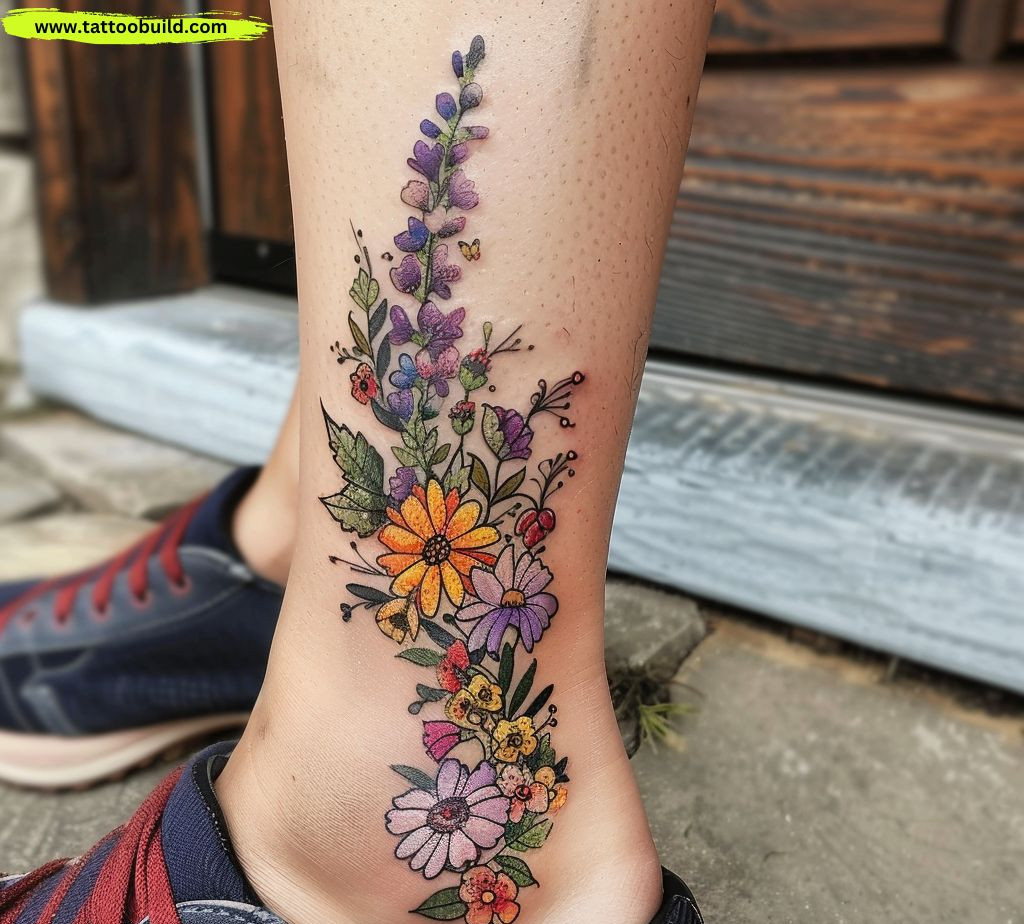 flower watercolor ankle tattoo