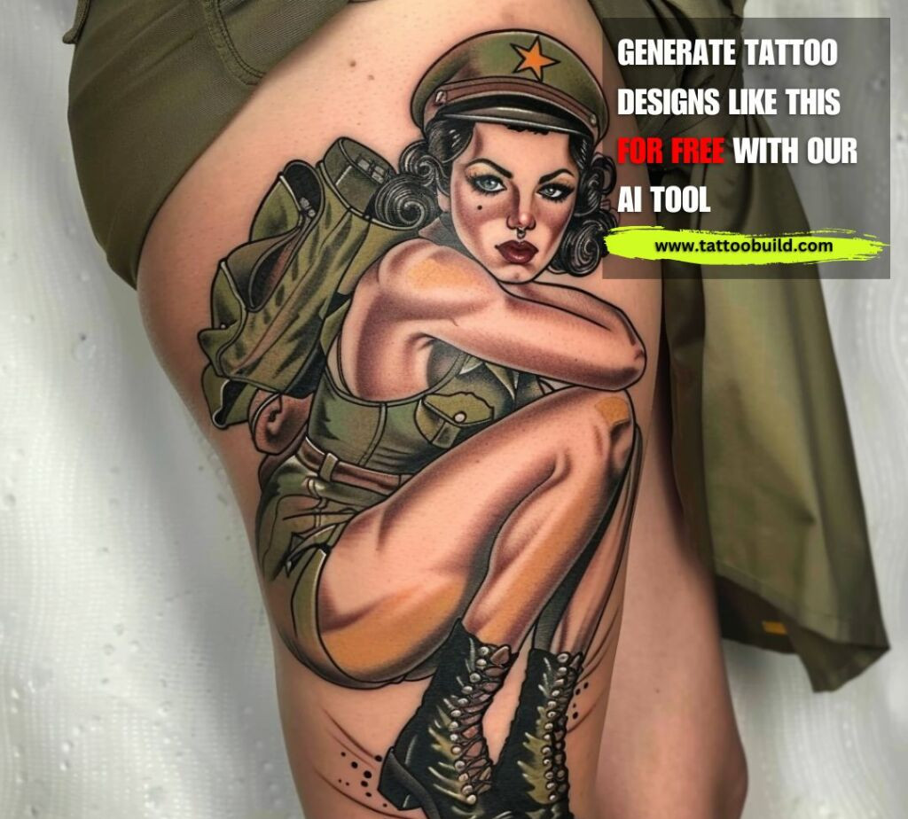 Military pin up girl tattoo