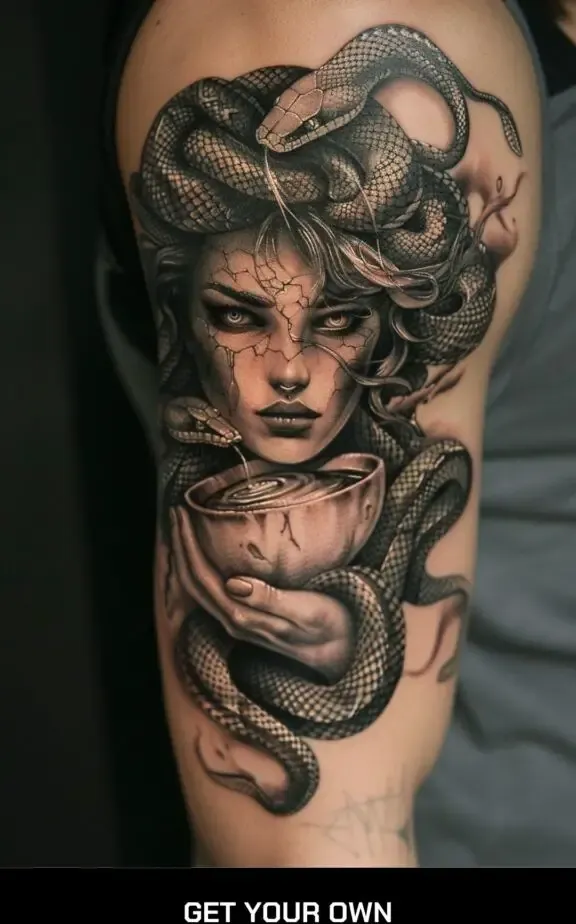 Medusa and gold tattoo