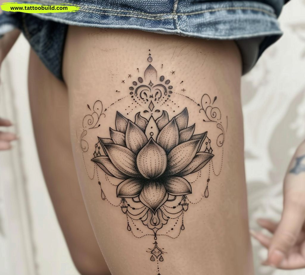 Lotus thigh tattoo ladies