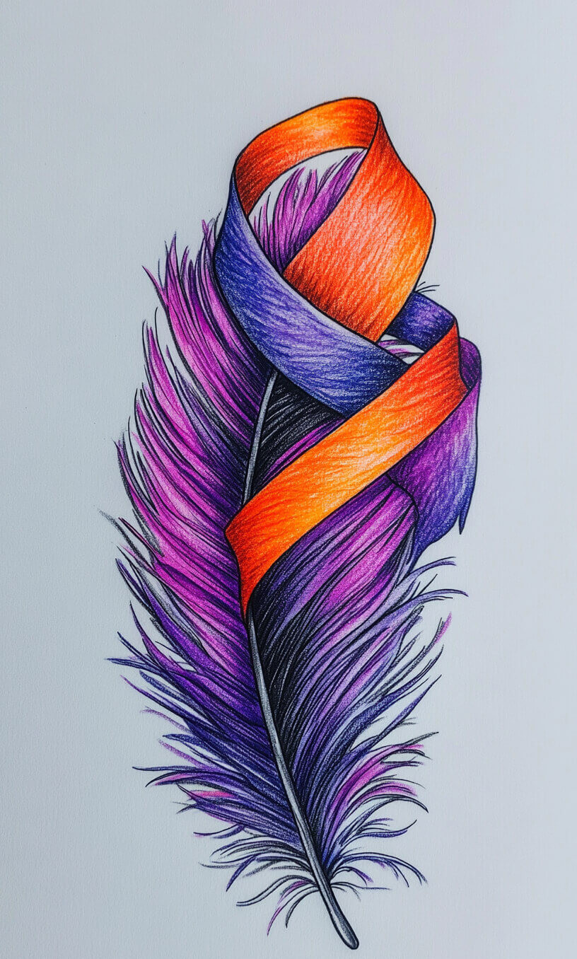 cancer ribbon feather tattoo drawing-26