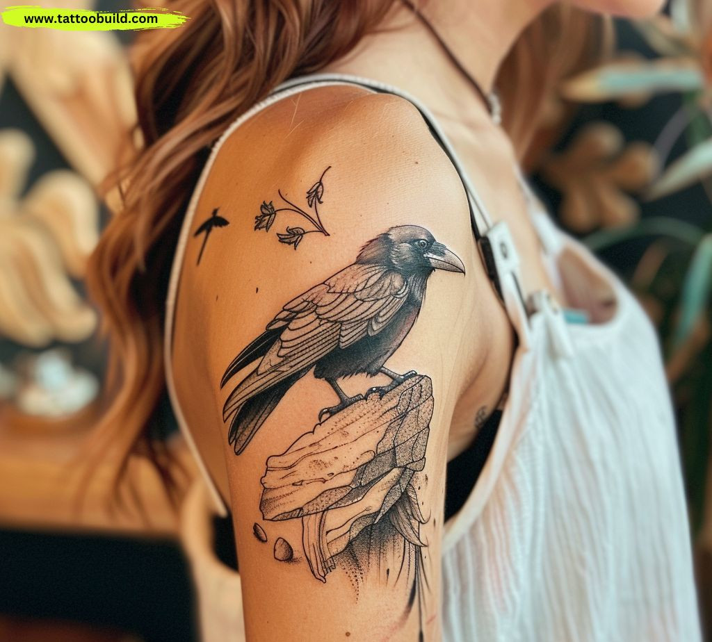 raven bird classy shoulder tattoo for female