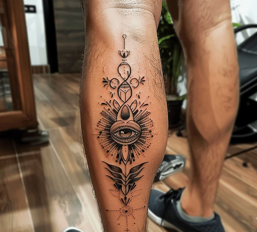 spiritual geometry thigh tattoo