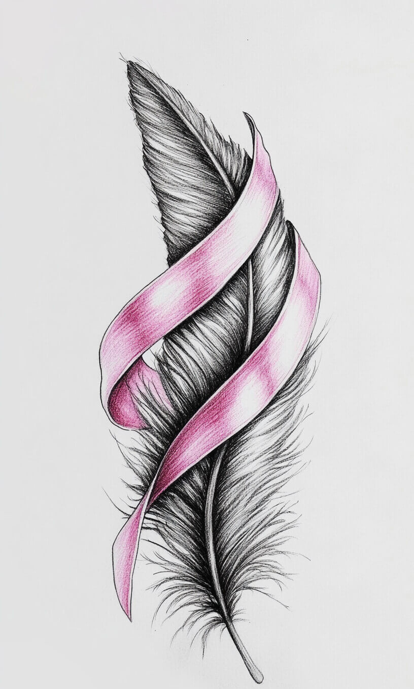 cancer ribbon feather tattoo drawing-34
