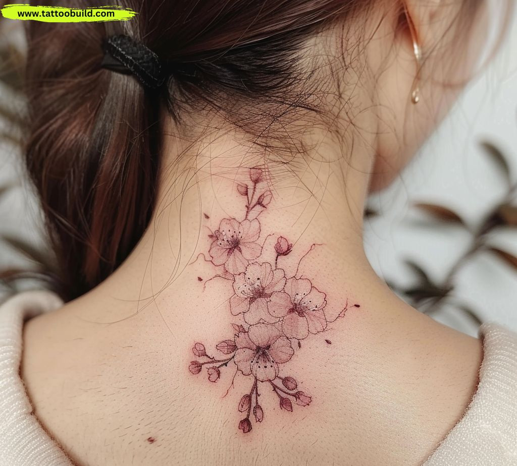 flower pack neck tattoos for ladies