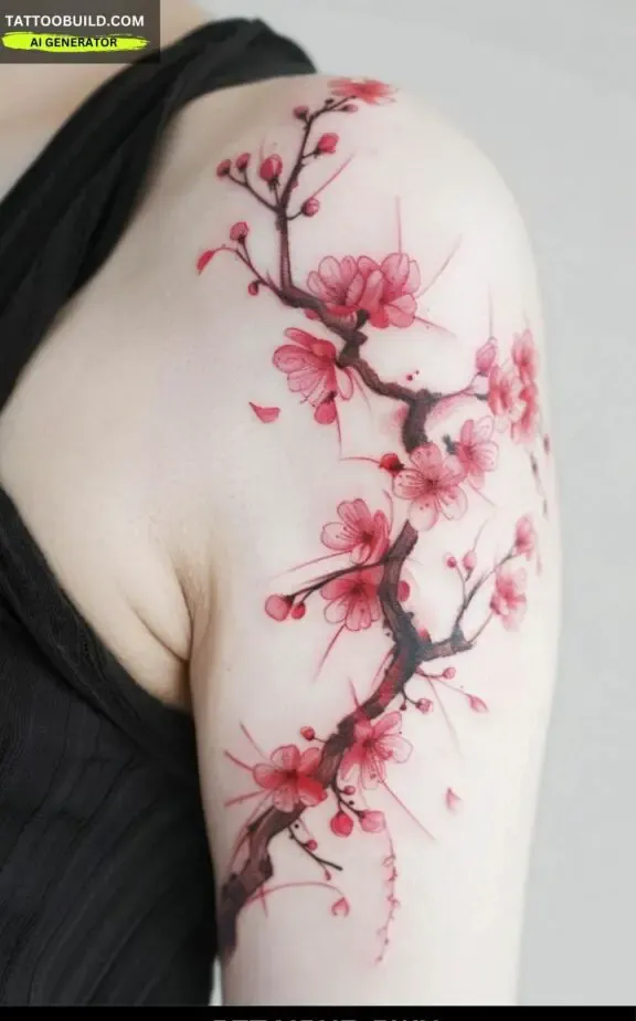 cherry blossom watercolor tattoo