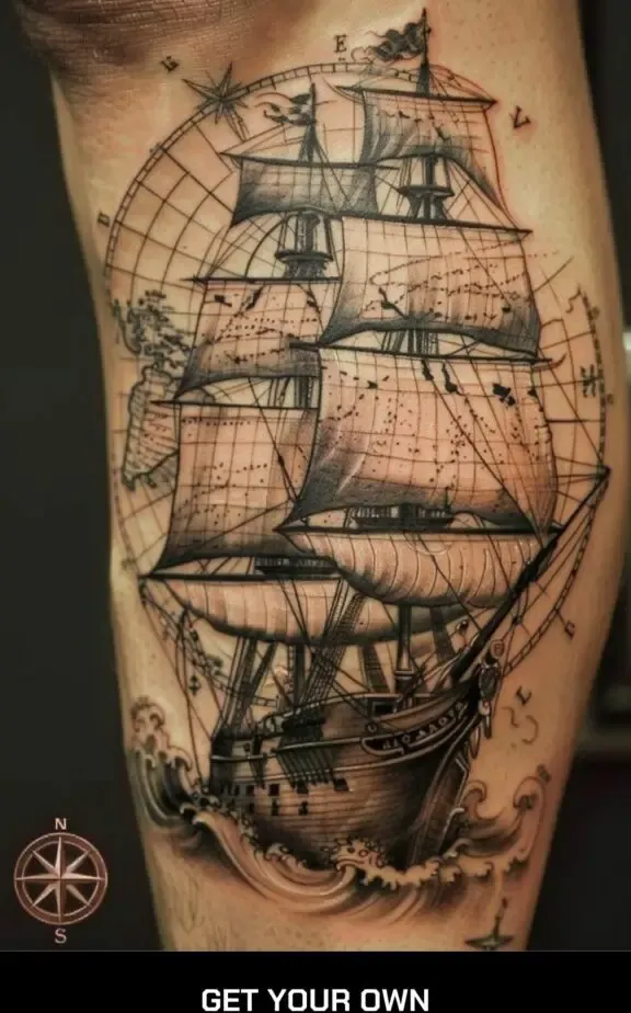pirate ship and map tattoo