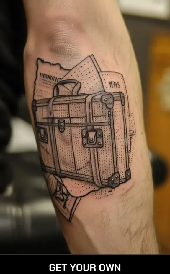 briefcase travel tattoo idea