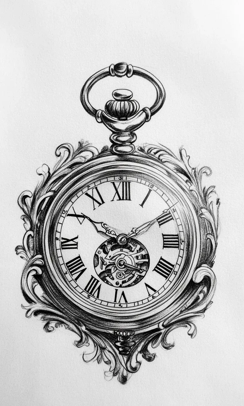 Pocket Watch Tattoo Drawing-18
