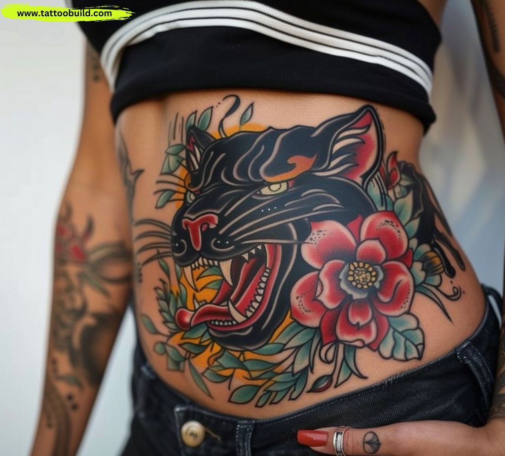 American traditional belly tattoo for women